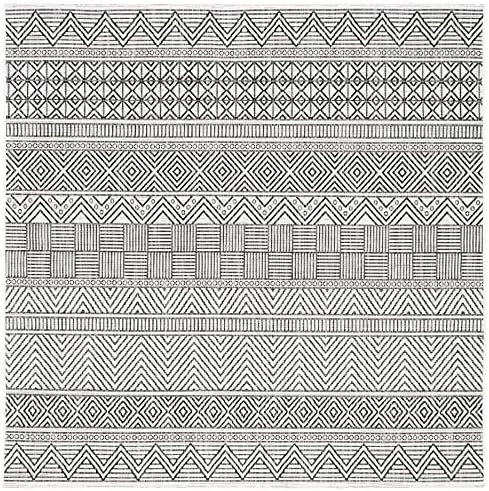 SAFAVIEH Washable Rug Outdoor Courtyard Collection - 6'7" Square, Ivory & Black, Non-Shedding & Easy Cleaning, Ideal for Patio, Backyard, Mudroom (CY8196-53712) - Image 2