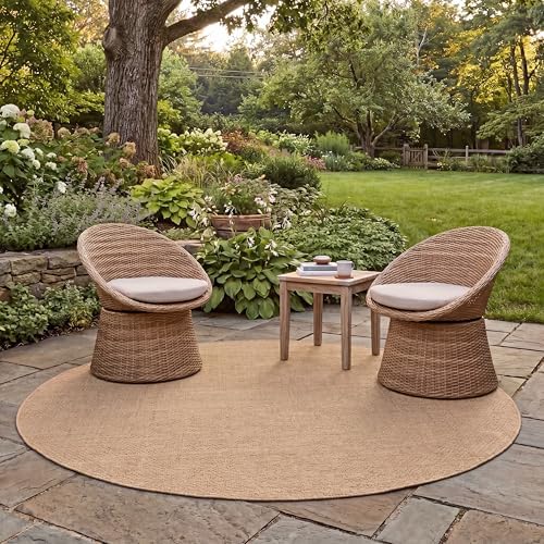 SAFAVIEH Washable Rug Outdoor Courtyard Collection - 10' Round, Natural & Cream, Non-Shedding & Easy Cleaning, Ideal for Patio, Backyard, Mudroom (CY8521-03012) by Unknown