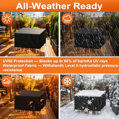 Patio Furniture Cover Rectangle 48"(L) x 48"(W) x 36"(H), Custom Heavy Duty 420D Waterproof Outdoor Cover with Drawstring & Buckles for Table Chair Garden, Black - Image 6