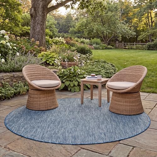 SAFAVIEH Courtyard Collection 9' Round Navy/Grey CY8521 Indoor/ Outdoor Waterproof Easy Cleaning Patio Backyard Mudroom Area Rug by Unknown