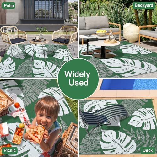 Waterproof 8x10 Outdoor Rug for Patio Reversible Plastic Straw Rug Tropical Camping Carpet with Carry Bag, Stain & UV Resistant Portable RV Carpet for Camper Deck Balcony Porch Beach Picnic,Green - Image 7