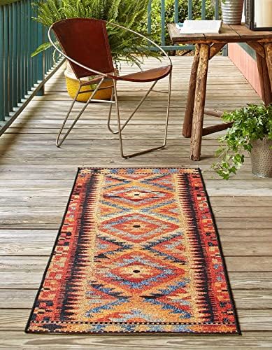 Unique Loom Outdoor Tribal Collection Area Rug - Tortuguero (2' x 4' 1" Runner Multi/Blue) - Image 4
