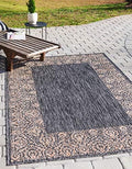 Unique Loom Outdoor Border Collection Area Rug - Floral Border (9' x 12' 2" Rectangle Charcoal Gray/Beige) by UniqueLoom