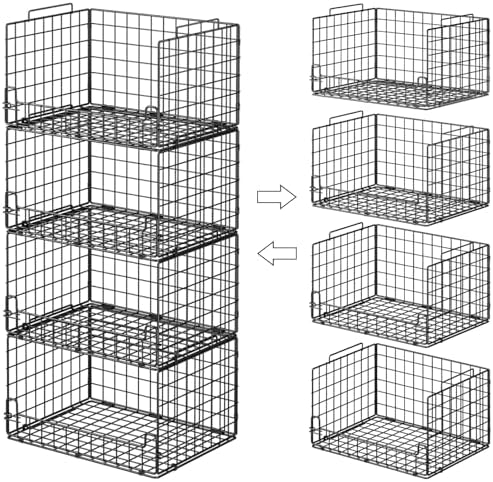 4-Tier Stackable Closet Organizers and Storage Basket - Foldable Closet Shelf Organizer System, Sturdy Metal Space-Saving Clothes Storage Bins for Wardrobe, Black by Unknown
