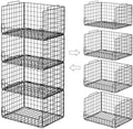 4-Tier Stackable Closet Organizers and Storage Basket - Foldable Closet Shelf Organizer System, Sturdy Metal Space-Saving Clothes Storage Bins for Wardrobe, Black by Unknown