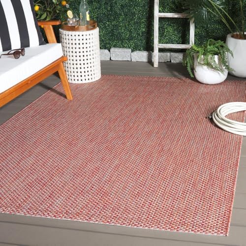 SAFAVIEH Courtyard Collection 4' x 5'7" Red/Beige CY8521 Indoor/ Outdoor Waterproof Easy Cleaning Patio Backyard Mudroom Accent Rug by Unknown