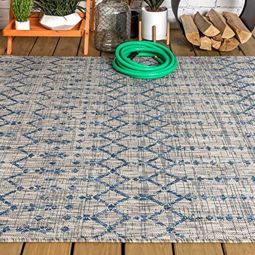 Eyely Moroccan Woven Area Rug 9X12 Light Gray/Navy, Indoor Outdoor Rug - Image 5