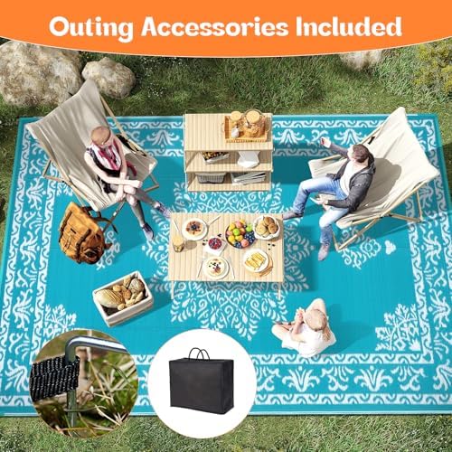 Yamaziot 8x10Ft Outdoor Rug Waterproof Plastic Straw Outdoor Patio Rug,Teal - Image 6