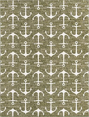 Unique Loom Outdoor Coastal Collection Area Rug - Ahoy (9' x 12' 2" Rectangle, Green/ Ivory) - Image 3