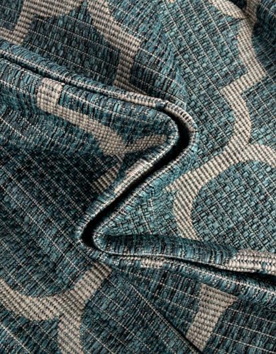 Unique Loom Outdoor Trellis Collection Area Rug (12' Round Teal/Gray) - Image 5