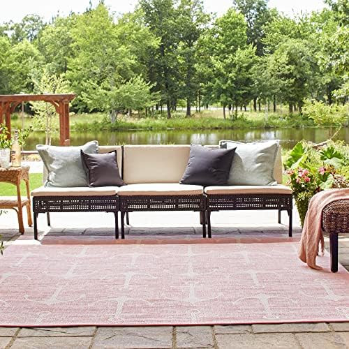 Unique Loom Outdoor Coastal Collection Area Rug - Ahoy (5' 3" Square, Pink/ Ivory) - Image 5