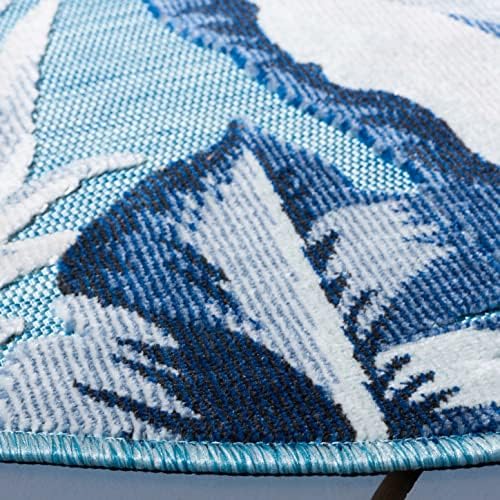 SAFAVIEH Washable Rug Outdoor Cabana Collection - 4' Round, Aqua & Navy, Non-Shedding & Easy to Clean, Ideal for Patio, Backyard, Mudroom (CBN452J) - Image 7