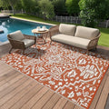 GAOMON 9x18 Boho Vintage Outdoor Rug Waterproof Patio Rug Vintage Floral Reversible Plastic Straw Picnic Rug Portable Outside Carpet for Patio RV Deck Backyard Beach Pool Side, Orange Red White by GAOMON