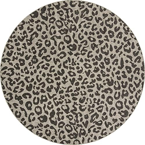 Unique Loom Outdoor Safari Collection Area Rug - Leopard (10' 8" Round, Light Gray/Gray) - Image 2