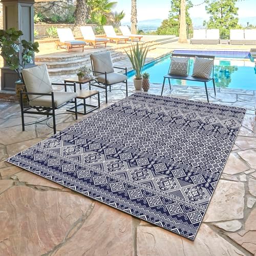 Gertmenian Indoor Outdoor Bohemian Area Rug - 8x10 Large, Fade Resistant, Ideal for High Traffic in Living Room, Bedroom, Patio - Moroccan, Blue, 27103 - Image 2