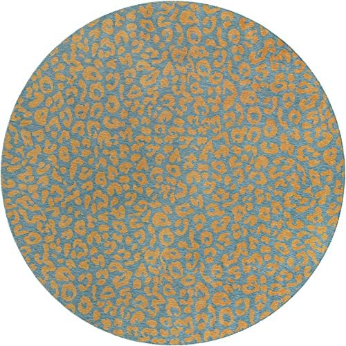 Unique Loom Outdoor Safari Collection Area Rug - Leopard (13' Round, Blue Yellow/ Blue) - Image 3