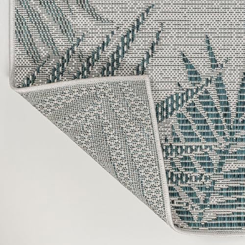 JONATHAN Y Palm Frond Border Indoor Outdoor Area Rug 8X10 Blue/Cream, Isla Coastal Cottage for Backyard, Patio, Porch, Easy-Cleaning, High Traffic, Pet-Friendly, Non-Shedding (TSN207C-8) - Image 4