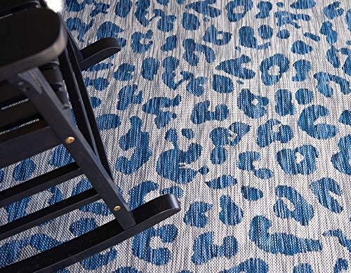 Unique Loom Outdoor Safari Collection Area Rug - Leopard (5' 1" x 8' Rectangle, Blue/ Gray) - Image 5