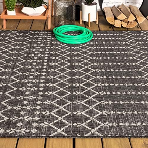 Eyely Moroccan Textured Weave Area Rug 4X6 Black/Gray, Indoor Outdoor Rug - Image 5