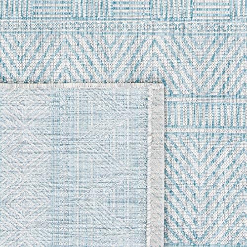 SAFAVIEH Washable Rug Outdoor Courtyard Collection - 5'3" x 7'7", Light Grey & Aqua Blue, Non-Shedding & Easy Cleaning, Ideal for Patio, Backyard, Mudroom (CY8196-37112) - Image 5