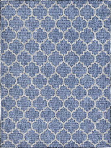 Unique Loom Outdoor Trellis Collection Area Rug (9' x 12' Rectangle, Navy Blue/ Ivory) - Image 3