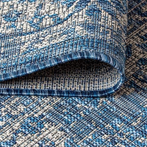 JONATHAN Y Weave Floral Indoor Outdoor Square Area Rug 5X5 Navy/Gray, Tela Bohemian Textured for Backyard, Patio, Porch, Easy-Cleaning, High Traffic, Pet-Friendly, Non-Shedding (SMB100B-5SQ) - Image 4