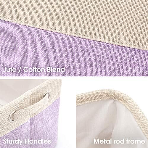 EZOWare Set of 3 Large Canvas Fabric Tweed Storage Organizer Cube Set W/Handles for Nursery Kids Toddlers Home and Office - 15 L x 10.5 W x 9.4 H -Purple - Image 6