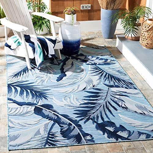 SAFAVIEH Washable Rug Outdoor Cabana Collection - 5'1" Square, Aqua & Navy, Non-Shedding & Easy to Clean, Ideal for Patio, Backyard, Mudroom (CBN452J) by Unknown