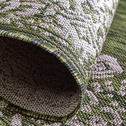 Unique Loom Outdoor Border Collection Area Rug - Floral Border (5' 3" x 8' Oval, Green/ Ivory) - Image 6