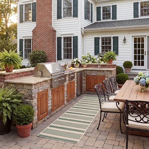 SAFAVIEH Washable Rug Outdoor Courtyard Collection - 2'3" x 20' Runner, Beige & Dark Green, Non-Shedding & Easy Cleaning, Ideal for Patio, Entryway, Mudroom, Hallway, Kitchen (CY6062-322) by Unknown