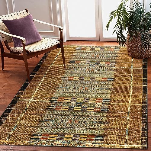 Liora Manne Marina Low Profile Durable Indoor/Outdoor Woven Rug- Tribal Stripe Gold 3'11" x 5'10" by LushDecor