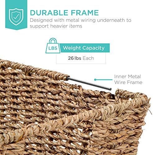 Best Choice Products Rustic Set Of 4 Multipurpose Stackable Seagrass Storage Basket, Handwoven Laundry Organizer Totes for Bedroom and Living Room, Shelves, Pantry w/Insert Handles - Natural - Image 5