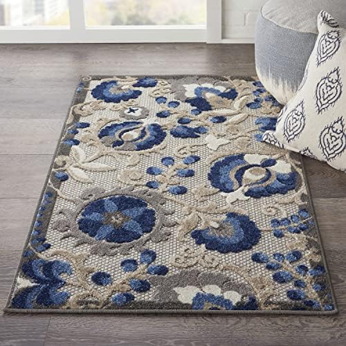 Nourison Home Aloha Natural Blue 2'8" x 4' Area Rug - Easy Clean, Non Shedding, Bed Room, Living Room, Dining Room, Kitchen (3' x 4') - Image 3