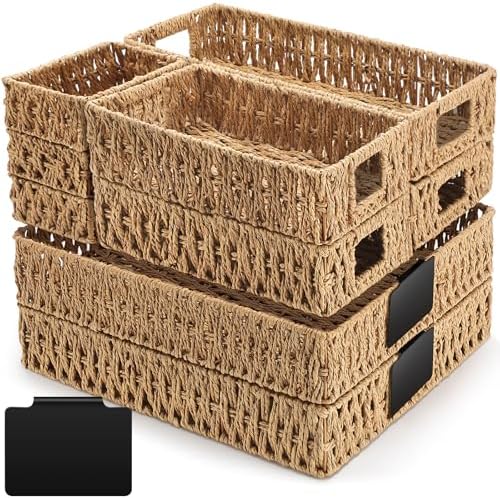 Marsui 9 Pcs Paper Rope Storage Baskets with Handle Labels Handwoven Multi-size Primary Color Storage Bins for Organizing Small Baskets Container for Shelves Closet Pantry Toilet by Marsui