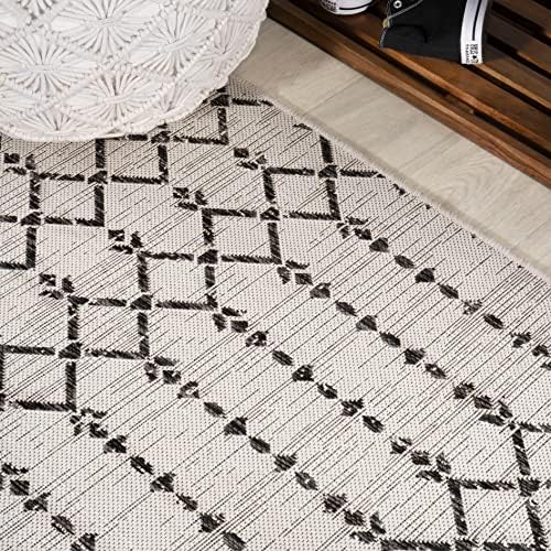 Eyely Moroccan Woven Round Rug 3 Ft Cream/Black, Indoor Outdoor Rug - Image 4