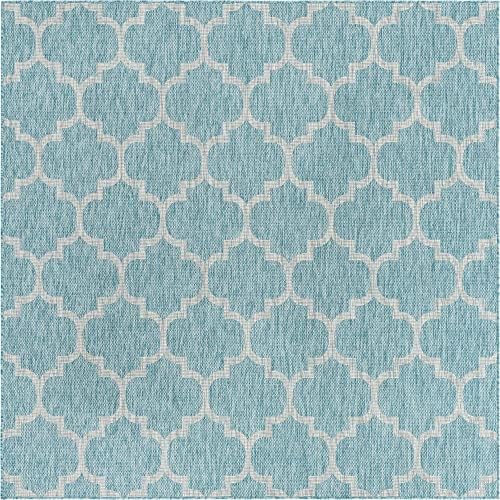 Unique Loom Outdoor Trellis Collection Area Rug (7' 10" Square, Aquamarine/ Gray) - Image 2