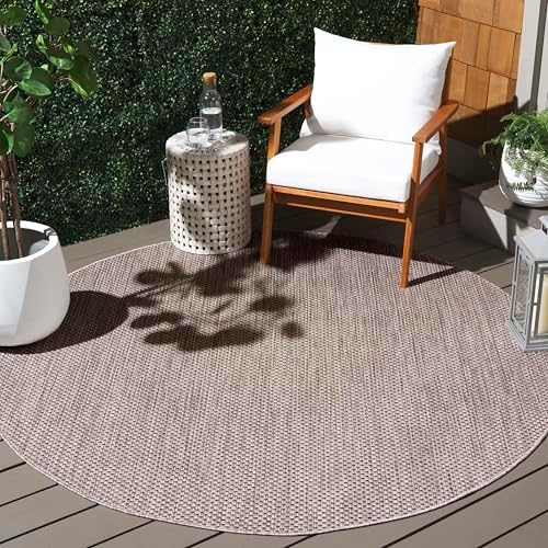 SAFAVIEH Courtyard Collection 6'7" x 6'7" Round Beige/Brown CY8521 Indoor/ Outdoor Waterproof Easy Cleaning Patio Backyard Mudroom Area Rug - Image 6