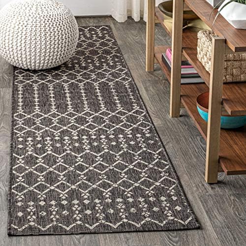 Eyely Moroccan Woven Runner Rug 2X10 Black/Gray, Indoor Outdoor Rug by eyely