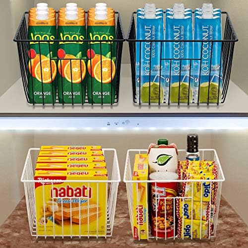 SANNO Freezer Wire Storage Organizer Basket, Refrigerator Storage Baskets Bins Organizer with Built-in Handles for Cabinets, Pantry, Closets, Bedrooms 4 Pack 11"x10"x 7" White - Image 6