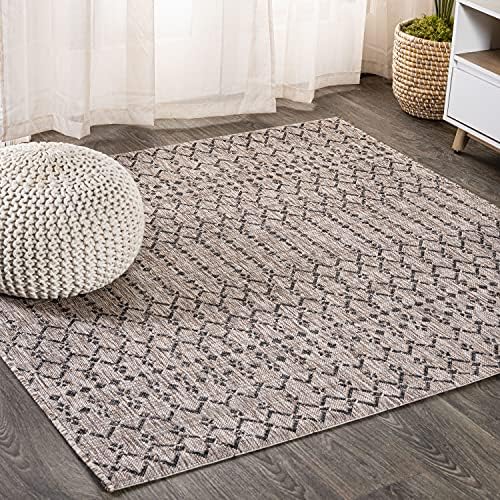 Eyely Moroccan Woven Square Rug 5X5 Natural/Black, Indoor Outdoor Rug by eyely
