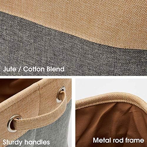 EZOWare Set of 3 Canvas Fabric Tweed Storage Organizer Cube Set W/Handles for Nursery Kids Toddlers Nursery Room - 15 L x 10.5 W x 9.4 H -Gray/Brown - Image 4