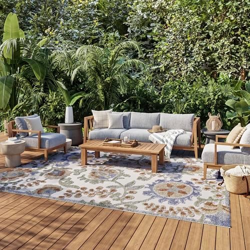 Nourison Home Aloha Ivory Blue 7'10" x 10'6" Area Rug - Easy Clean, Non Shedding, Bed Room, Living Room, Dining Room, Kitchen (8' x 11') by NourisonHome