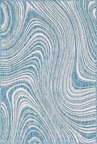 Unique Loom Outdoor Modern Collection Area Rug - Pool (4' 1" x 6' 1" Rectangle, Light Aqua/ Blue) by UniqueLoom