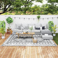 Outsunny Outdoor Rug for Patio Waterproof 9' x 12' Black & White Rhombus by Outsunny