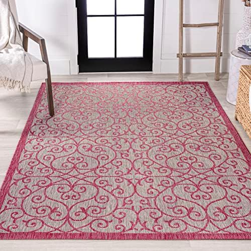 Eyely Filigree Weave Area Rug 8X10 Lt Gray/Fuchsia, Indoor Outdoor Rug - Image 5
