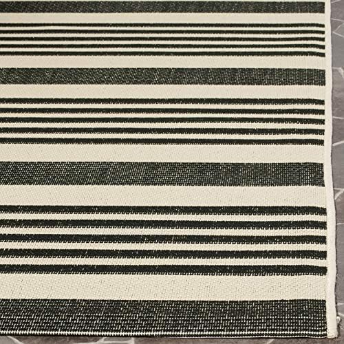 SAFAVIEH Courtyard Collection CY6062 Stripe Indoor/ Outdoor Non-Shedding Easy--Cleaning Patio Backyard Porch Deck Mudroom Accent Area--Rug, 4' x 5'7", Black / Bone - Image 3