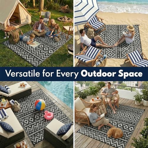 Waterproof Outdoor Rug 8x10 ft, Reversible Plastic Straw Rug, Easy to Clean Patio Rug, Portable Carpet for Patio, RV, Deck, Balcony, Backyard, Picnic, Beach, Geometric Diamond, Gray - Image 5