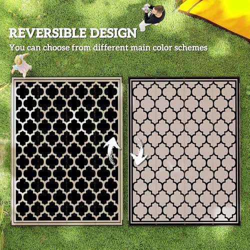 Outsunny 9' x 12' Reversible Outdoor Rug, Black & Beige - Image 5