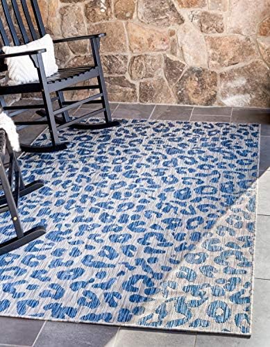 Unique Loom Outdoor Safari Collection Area Rug - Leopard (7' 1" x 10' Rectangle, Blue/ Gray) by UniqueLoom