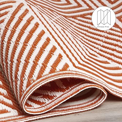 Fab Habitat Outdoor Rug - Waterproof, Fade Resistant, Crease-Free - Premium Recycled Plastic - Modern Geometric - Porch, Deck, Balcony, Mudroom, Laundry Room, Patio - Tokyo - Burnt Orange - 3 x 5 ft - Image 5